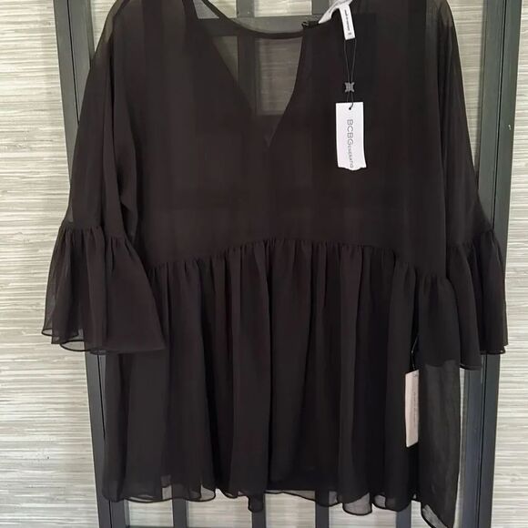 BCBG Tops - NWT BCBG  generation black chair three-quarter sleeve baby doll top size XS over